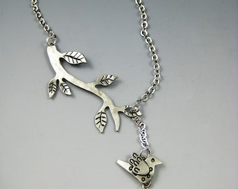 Bird Necklace, Lariat Necklace, Silver Lariat Necklace, Bird Lariat Necklace, Bird Jewelry, Sweet Bird Necklace, RP0227NK