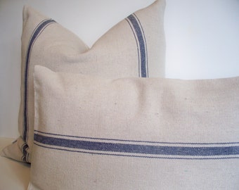 Blue Stripe Grainsack, Look Pillow Cover Blue Stripe Grainsack Pillow Blue Farmhouse Pillow 0
