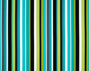 Turquoise and Lime Green Stripe Fabric - Michael Miller Lagoon Stripe Fabric - Blue and Green Stripe Fabric