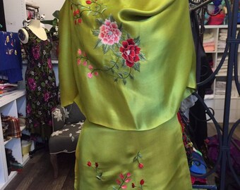 Hand-Embroidered Silk Wrap - Blooming Roses