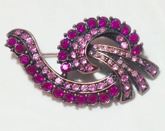 Vintage Pink Rhinestone Swirl Brooch