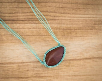 Macrame necklace, micro macrame necklace, red macrame necklace, red and blue necklace