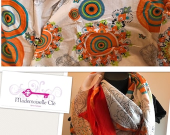 Bright colors orange and white voile scarf