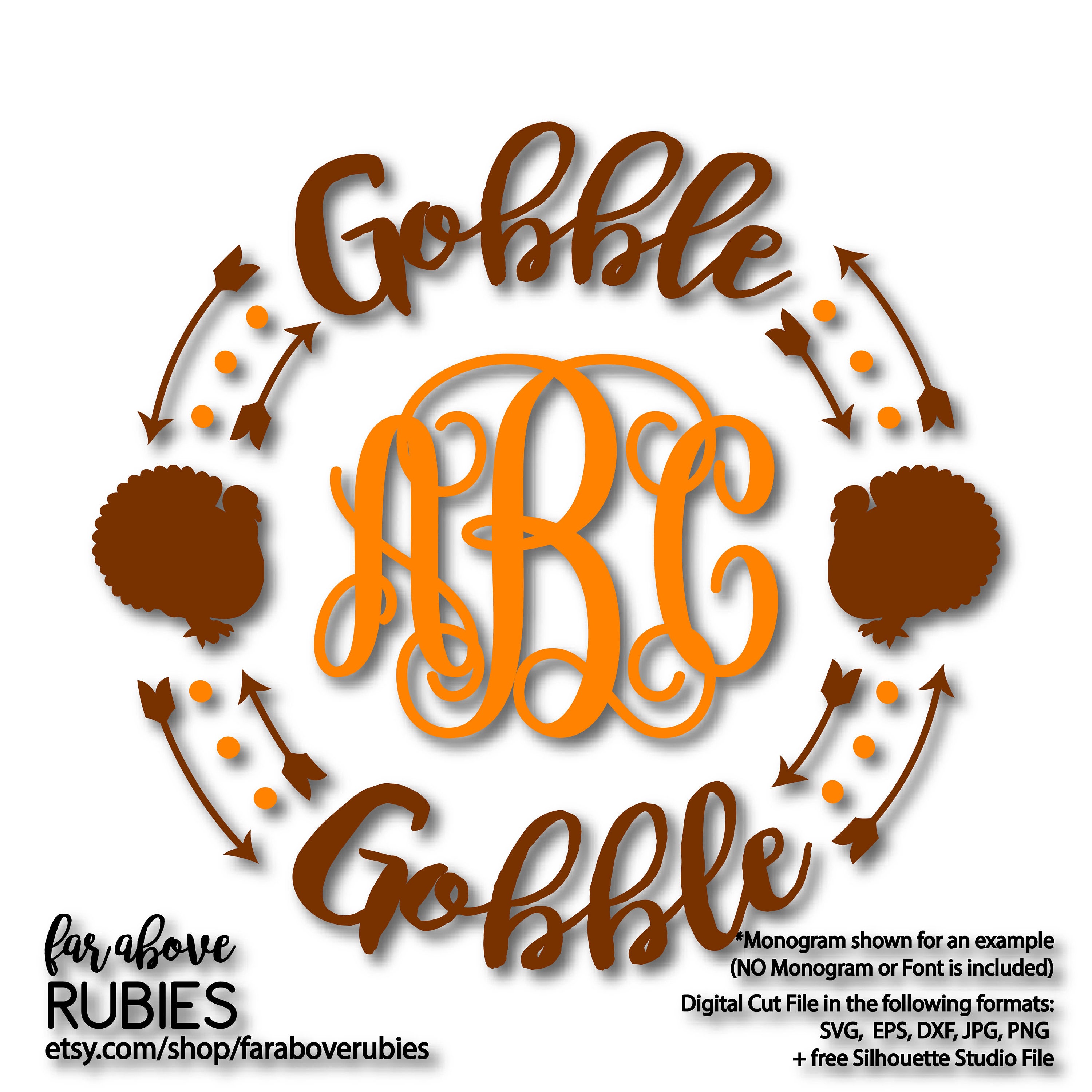 Gobble Gobble Turkey Monogram Wreath monogram NOT included