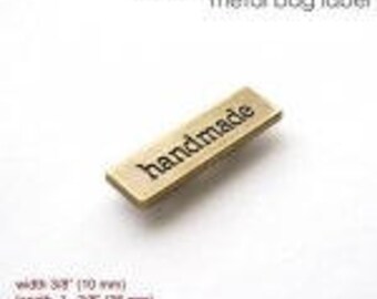 Metal Bag Label "handmade" small, Brass