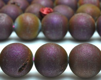 31 pcs of Purple Titanium Coated Agate matte round beads in 12mm (07157#)