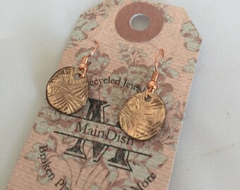 Rose gold earrings/repurposed Jewelry/circle earrings/rose gold jewelry/circle dangles/recycled materials/gift for her