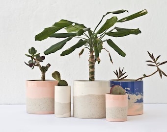 White ceramic planter pot. Speckled plant pot. White home decor. Minimalist planter. Contemporary ceramics. Cylinder planter. Plant lovers.