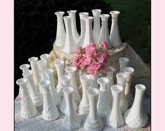 Vintage Milk Glass Bud Vase Collection of Ten / The Wedding Collection
