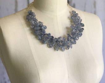 Quartz Necklace, Blue Quartz Necklace, Chunky Necklace, Statement Necklace, Wire Crochet Necklace