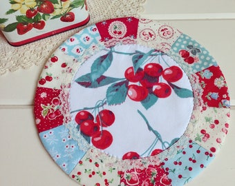 sweet vintage cherry patchwork doily