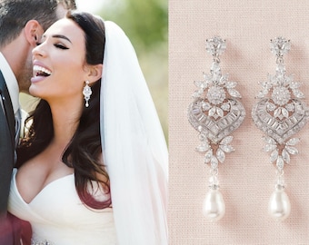 Bridal Earrings Crystal Rose Gold Swarovski Wedding Earrings, Wedding Jewelry, Bridal Jewelry, Statement Earrings, London Bridal Earrings