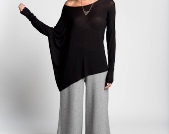 Drape Tunic / Off Shoulder Top / Casual Top / Loose Tunic / Asymmetric Blouse / Long Sleeve Top / Marcellamoda - MB0964