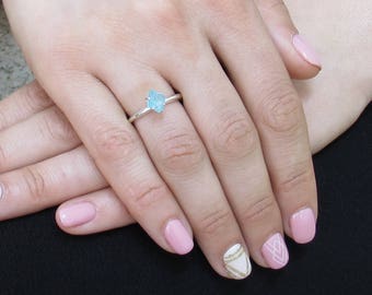 Real Raw Aquamarine Ring, Rough Aquamarine Ring, Uncut Aquamarine Ring, Anniversary Ring, Engagement Ring, Promise Ring, Summer Ring