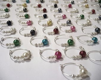 Hand Made Coloured Bead with Silver Plated Decoration Wine Glass Charms! Free UK shipping!