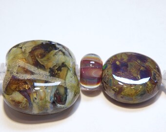 DESTASH -- Three (3) Borosilicate Lampwork Beads: Earth Tones -- Lot 3U