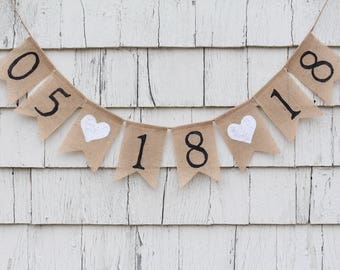 Save the Date Banner, Save the Date Bunting, Bridal Shower Banner, Engagement Banner Photo Prop, Rustic Shower Decorations, Burlap Banner