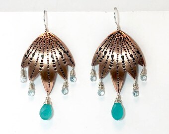 1/52 Earrings--handstamped copper--dramatic earrings