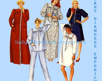 McCalls 2191 Womens Pajamas Robe Nightgown Nightshirt Pants Top size 14 16 18 Bust 36 38 40 Vintage 80’s Sewing Pattern P922 Uncut FF