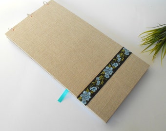 Landscape sketchbook- hardcover fabric sketchbook journal with 200 pages-rustic sketchbook- personilized journal with album rings-2:1 format