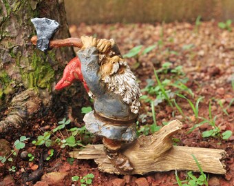Garden Gnome Chopping Wood - Miniature Fairy Garden Supply