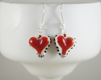 Heart earrings, Lampwork heart earrings, Red heart earrings, Glass heart earrings, Valentine earrings, Item 130