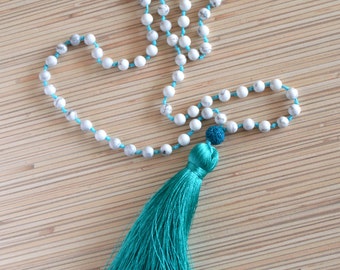 Long tassel necklace Mala necklace with tassel Beaded necklace Knotted mala necklace Mala beads Boho necklace Yoga meditation necklace