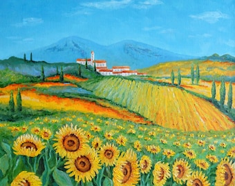 Sunflowers of Tuscany Italy Oil Painting Canvas Art Original Painting Impressionism Painting Impressionism Art Wall Art