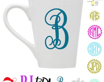 vinyl DECAL ONLY, Monogram initial or circle monogram for coffee cup, Yeti Cup or water bottle vinyl decal, Car window laptop monogram decal