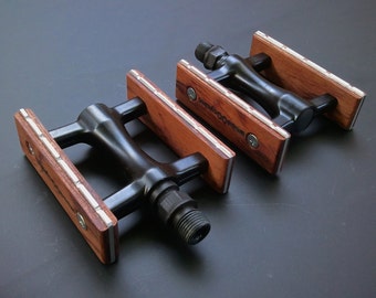 black bicycle pedals - bubinga wood
