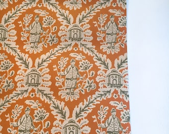 Motif Vintage Wallpaper Oriental Chinoiserie Orange Tan Olive