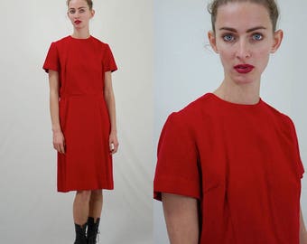 Vintage Dress / Vintage 60s Dress / Vintage Red Dress / 60s Dress / Wool Dress / Sheath Dress / Mod Dress / Preppy Dress / Medium Large