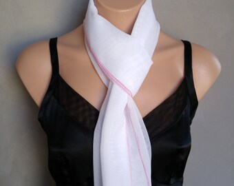 White Scarf, Embroidered Scarf, White Skinny Scarf, Sheer Chiffon Scarf, White Sheer Scarf, White Chiffon Scarf, Scarf Embroidered