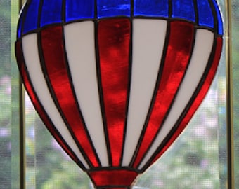 Stained glass red white & blue hot air balloon suncatcher, wall hanging, 4th of July