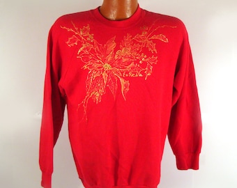 Ugly Christmas Sweater Vintage Sweatshirt Ho Made Puffy Paint Poinsettias