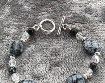 Jasper and Crystal Bracelet and Pierced Earrings