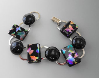 Dichroic Rainbow Bracelet, Fused Glass Butterfly Bracelet
