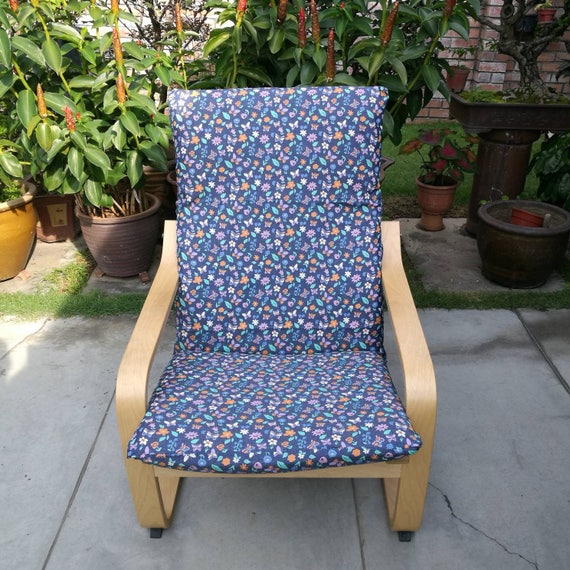 IKEA Poang Chair Cushion Cover Floral Blue Print