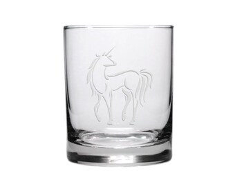 Unicorn Etched Whiskey Glass / Free Personalization / Etched Unicorn Rocks Glass / Engraved DOF / Personalized Gift / Personalized Gift