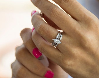 Elegant Baguette Engagement Ring Guard - Sterling Silver Ring Enhancer with .46ct Cubic Zirconia