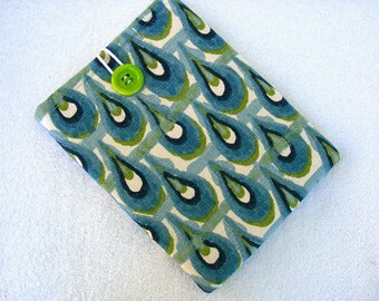 IPad Cover, Nook HD Cover, IPad Sleeve, Samsung Galaxy Tab2 Cover, 9"Tablet Cover, IPad Sleeve Cover, Blue Green Peacock Print, 9 1/2" x 7"