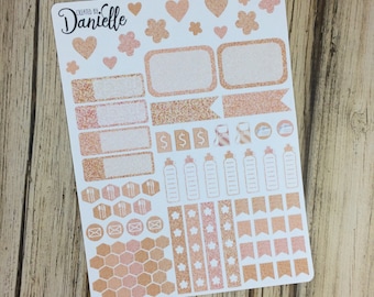 Rose Gold Planner Sticker Kit, Functional Planner Stickers, Icon Planner Sticker, Rose Gold Sticker, set of 91