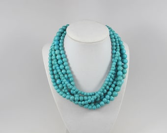 Chunky turquoise necklace, multi strand statement necklace, big turquoise stone beads,turquoise statement jewelry,matching earrings bonus