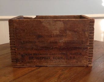Antique Remington Arms Union wooden ammo shipping box ammunition crate old wood advertising rustic industrial storage display home decor