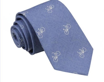 Mens Ties.Blue Bicycle Ties.Mens Neckties with Bike Design.Novelty Ties.Gifts for Men