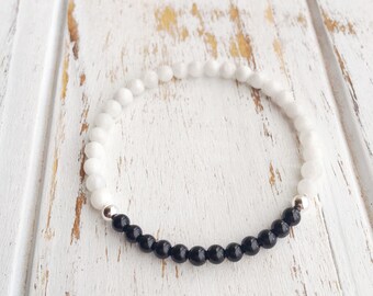 Grounding & Love, Moonstone Black Tourmaline Bracelet Tourmaline Jewelry 4mm Bracelet October Birthstone Stacking Bracelet Delicate