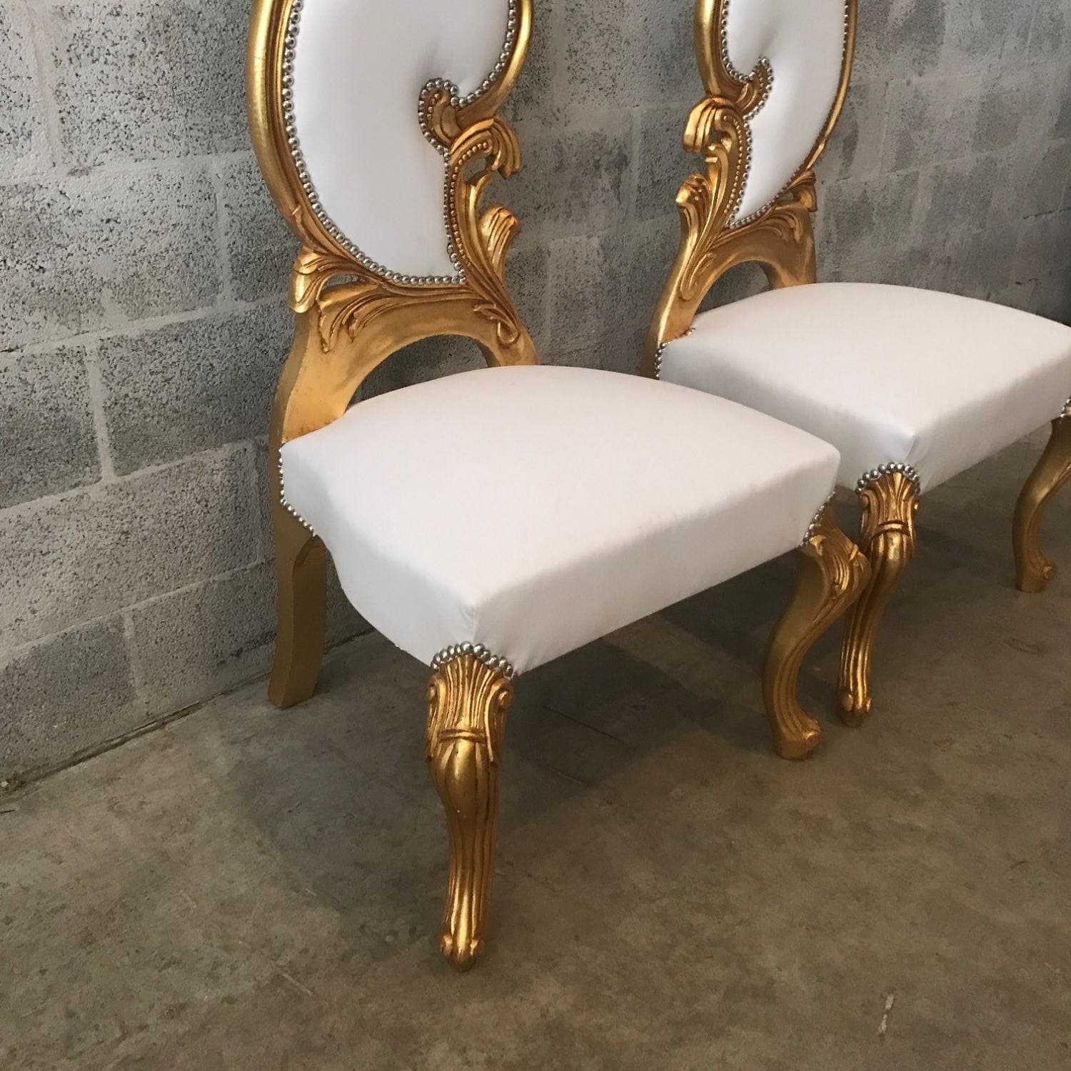 Italian Baroque Throne Chair High Back Reproduction White Leather