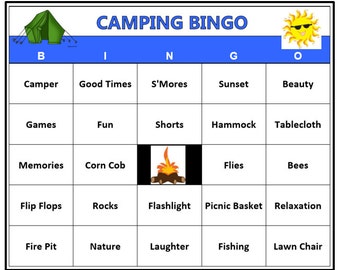Camping Bingo Game 60 Cards Outdoors Theme Words Very Fun Camping Bingo Game 60 Cards Outdoors Theme Words Very Fun