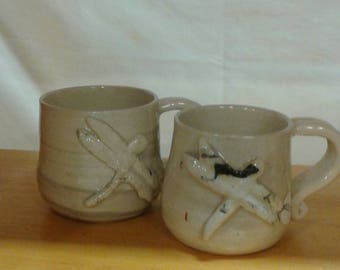 Espresso Pottery Mug, One Small Cup, PotteryTea Cup, Dragonfly Design, Cottage Chic Cup, Wheel Turned, Handmade in Canada