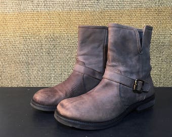 Vintage 1990's Brown Leather Flat Ankle Boots - Size EUR 37 / US Woman 6 1/2 / UK Woman 4 1/2